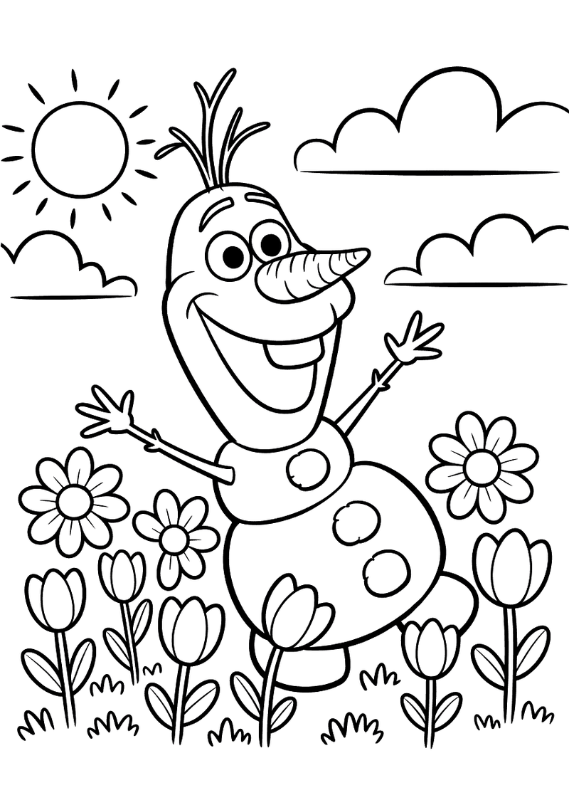 Olaf in Bloementuin Kleurplaat — gratis kleurplaat printen