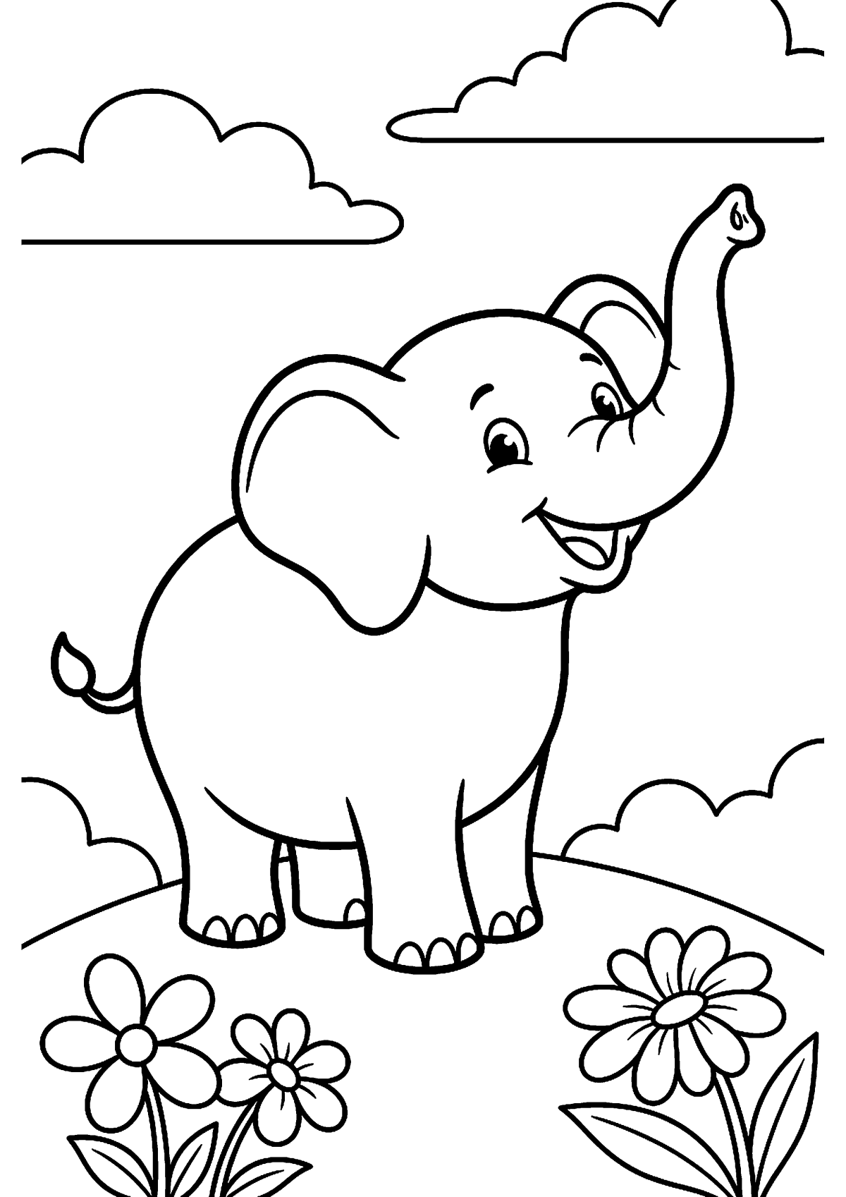 Olifant met slurf omhoog kleurplaat — gratis kleurplaat