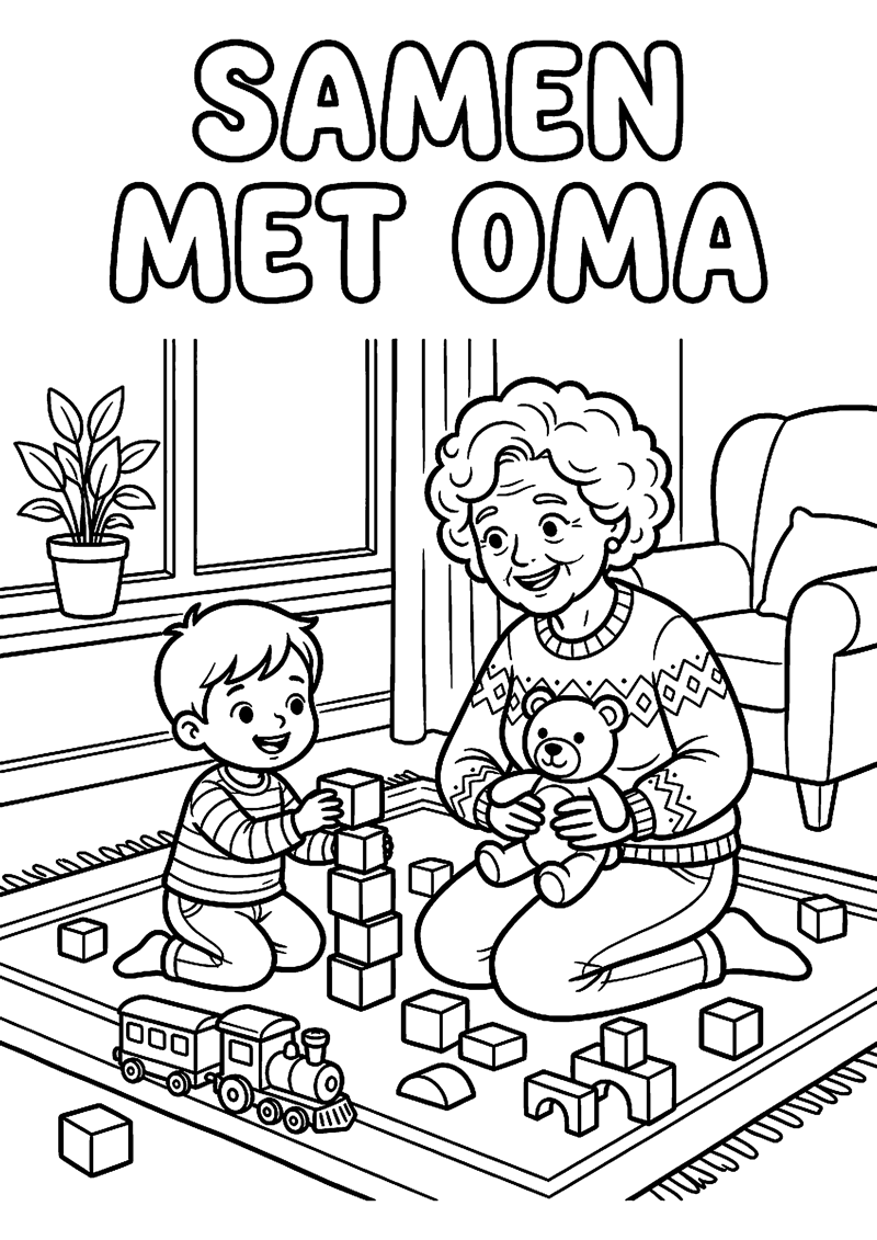 Oma en Kind Spelen Samen met Tekst Samen met Oma Oma Kleurplaat — gratis kleurplaat printen