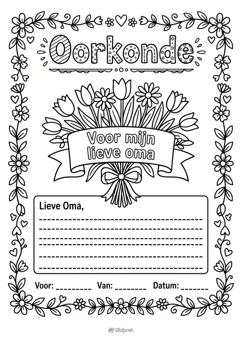 Oma verdient een bloemetje — gratis kleurplaat printen