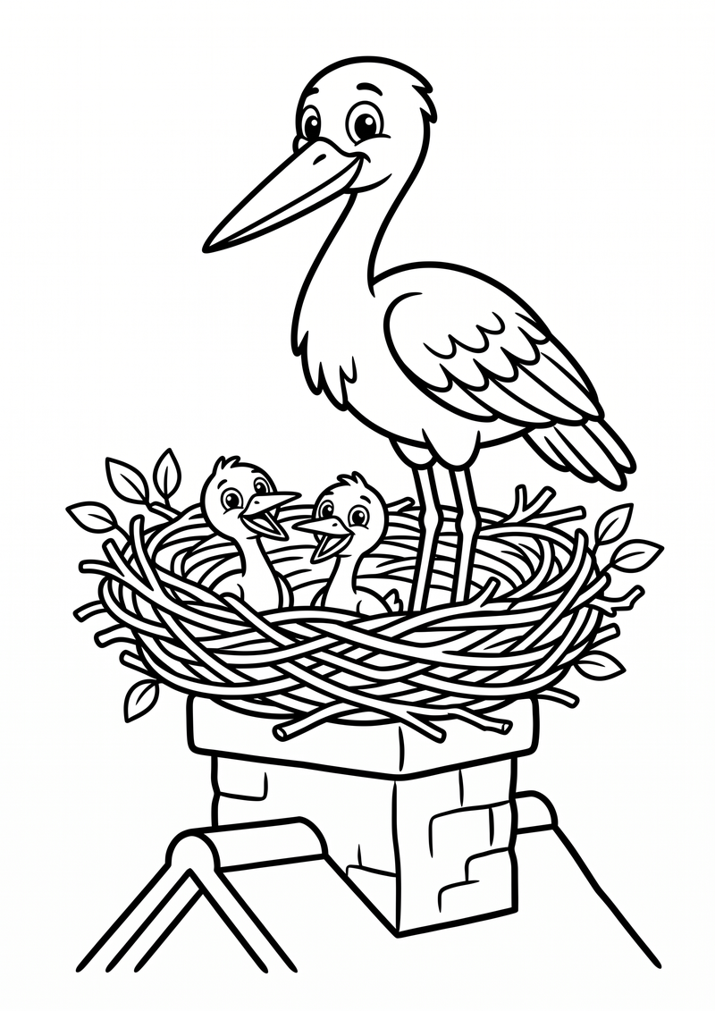 Ooievaar Nest Kleurplaat — gratis kleurplaat printen
