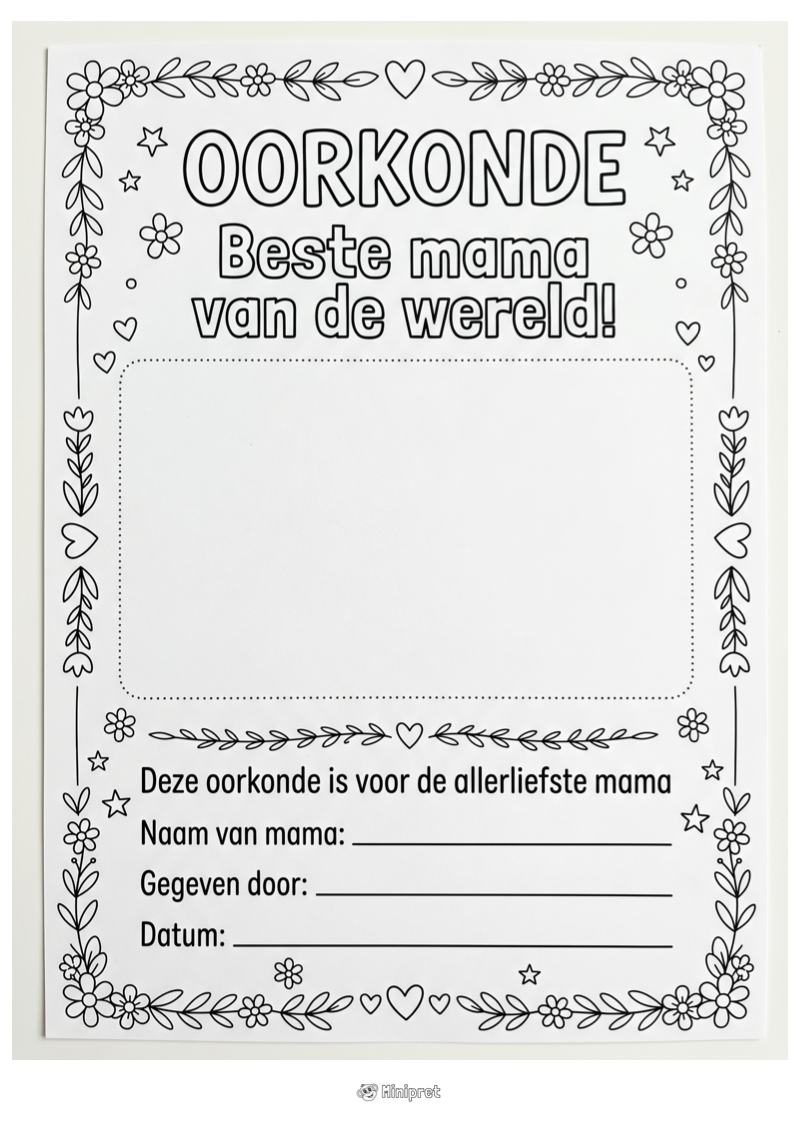 Oorkonde beste mama van de wereld — gratis kleurplaat printen