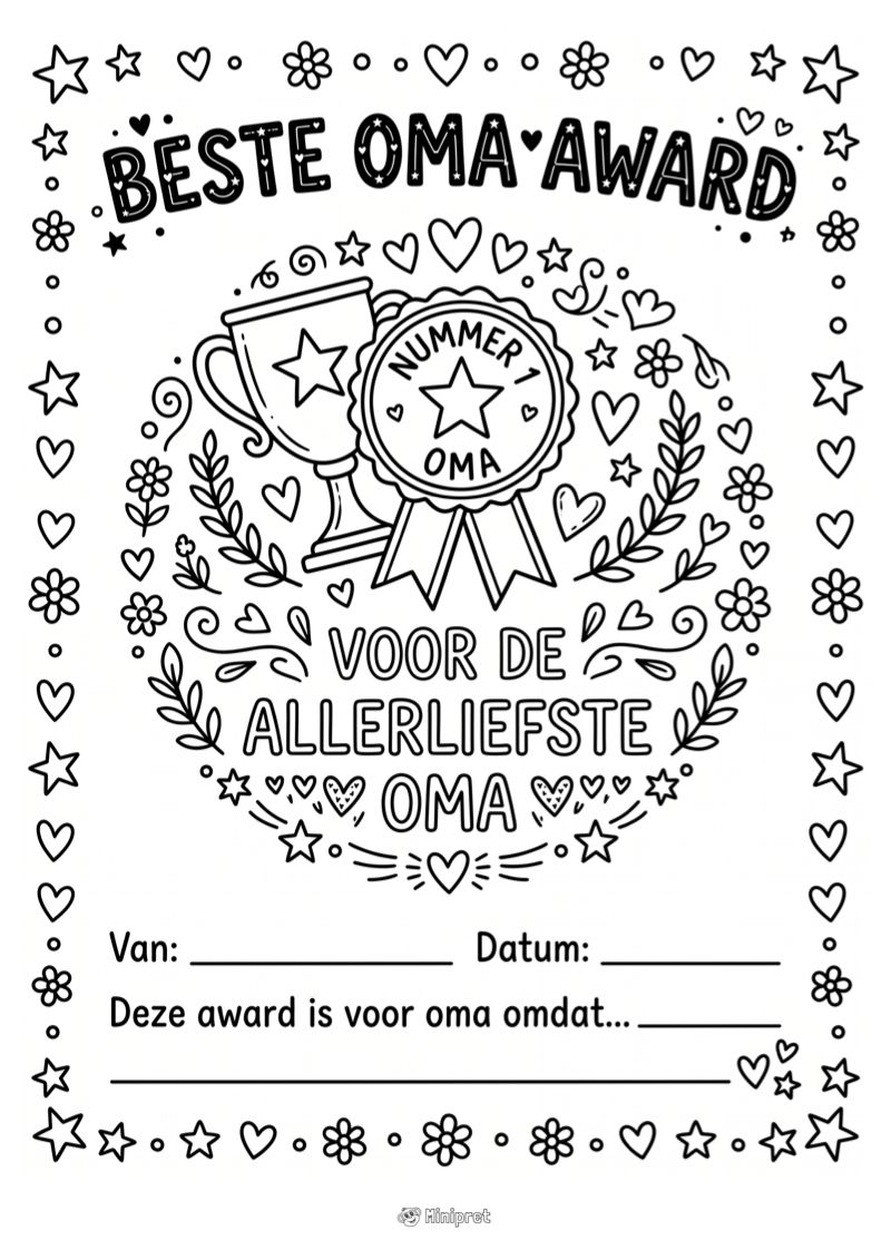 Oorkonde beste oma award — gratis kleurplaat printen
