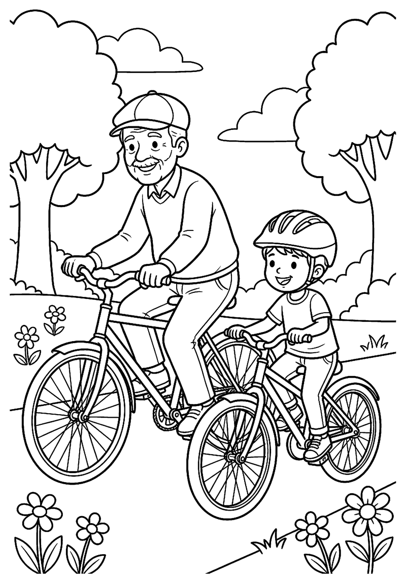 Opa en Kind Fietsen Naast Elkaar Opa Kleurplaat — gratis kleurplaat printen