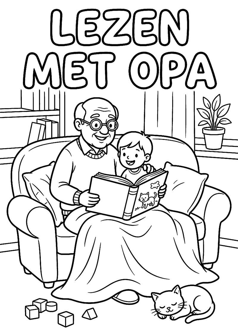 Opa en Kind Lezen Samen een Boek met Tekst Lezen met Opa Opa Kleurplaat — gratis kleurplaat