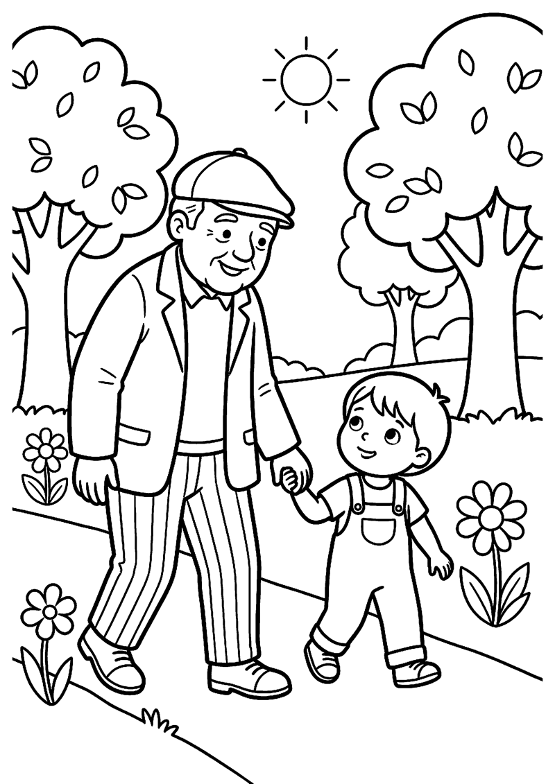 Opa en Kind Lopen Hand in Hand Opa Kleurplaat — gratis kleurplaat printen