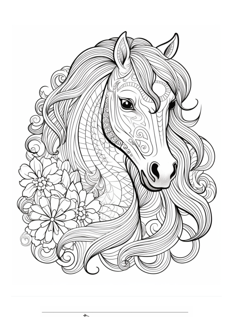 Paard Mandala Bloemen Krullen Kleurplaat — gratis kleurplaat printen