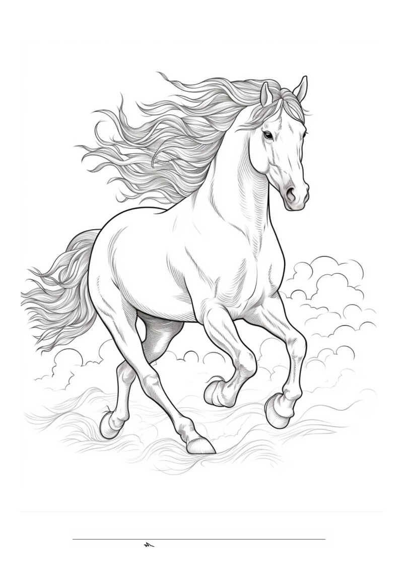 Paard Rent Wolken Kleurplaat — gratis kleurplaat printen