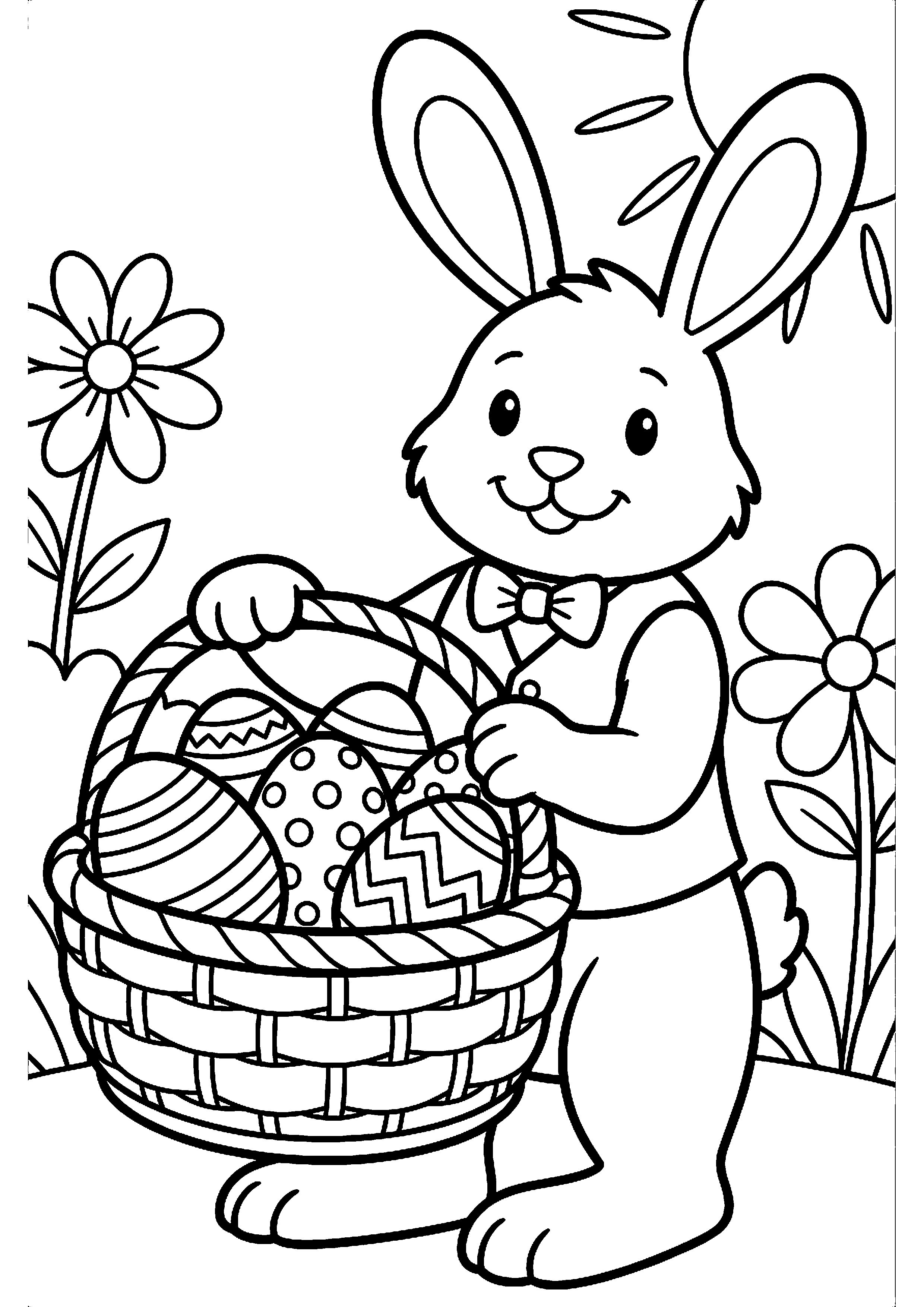 Paashaas met Mand vol Paaseieren Kleurplaat — gratis kleurplaat