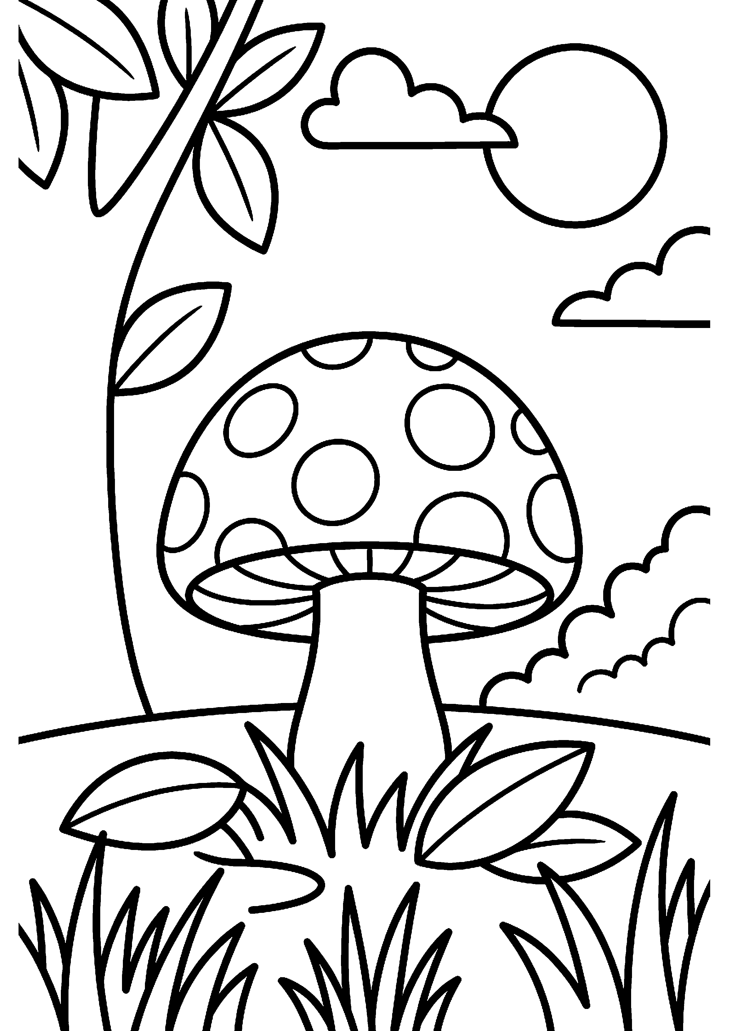 Paddenstoel in bos kleurplaat — gratis kleurplaat