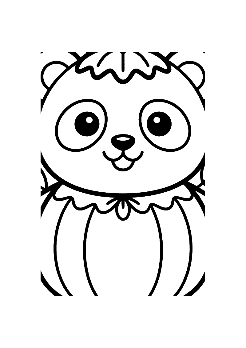 Kleurplaat van een panda verkleed als oranje Halloween-pompoen met ribbels en een krullend steeltje bovenop zijn hoofd