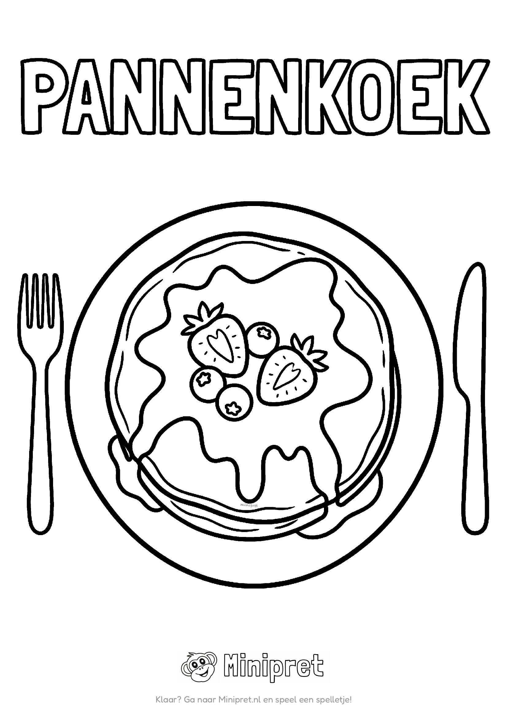 Pannenkoek als kleurplaat: stapel pannenkoeken met stroop en boter erop