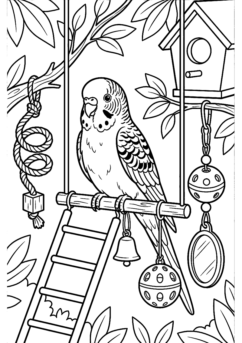 Parkiet met speeltjes kleurplaat — gratis kleurplaat