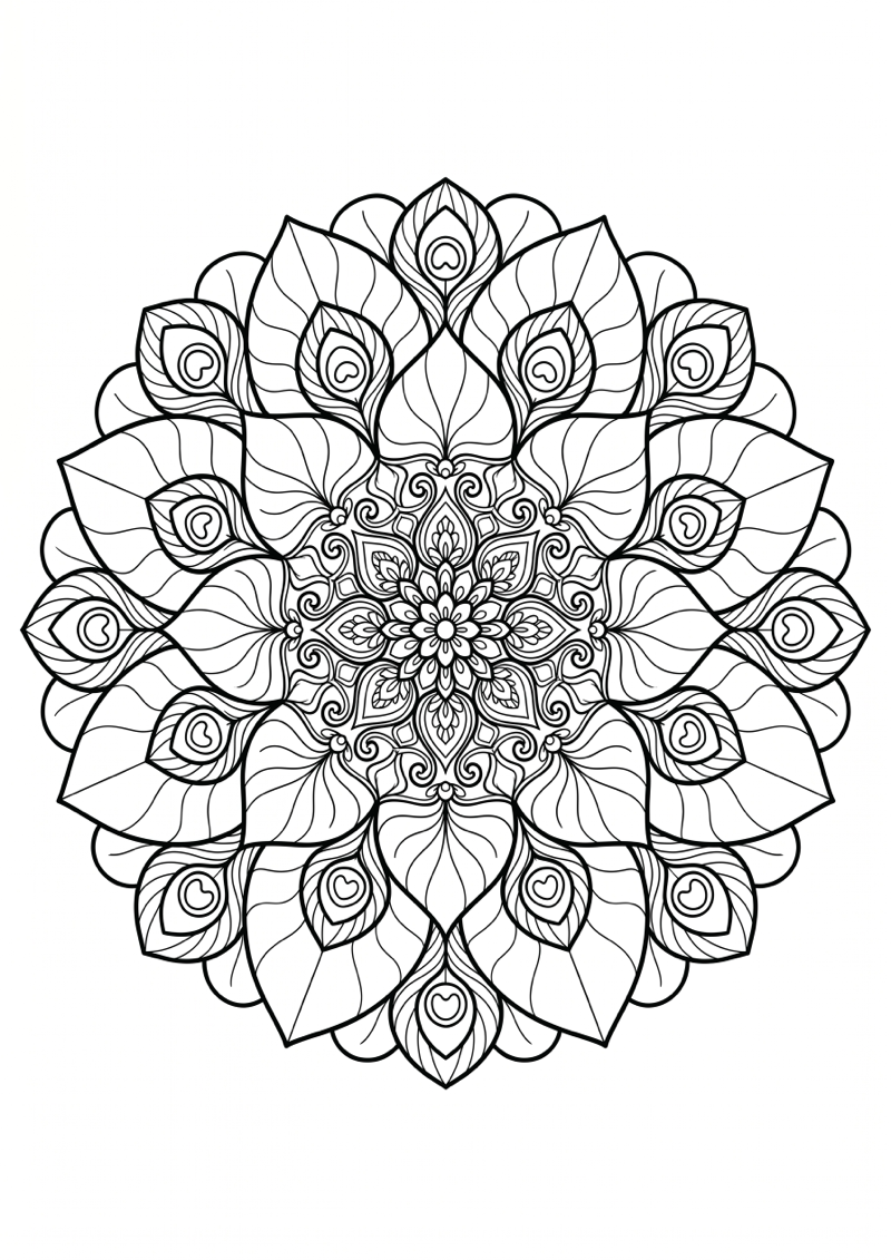 Pauw en Lotus Mandala Kleurplaat — gratis kleurplaat printen