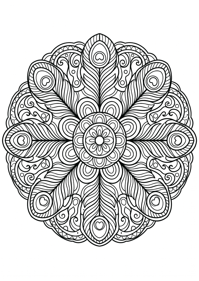 Pauwenveer Mandala Kleurplaat — gratis kleurplaat printen
