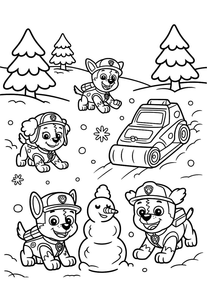 PAW Patrol sneeuwavontuur kleurplaat — gratis kleurplaat printen