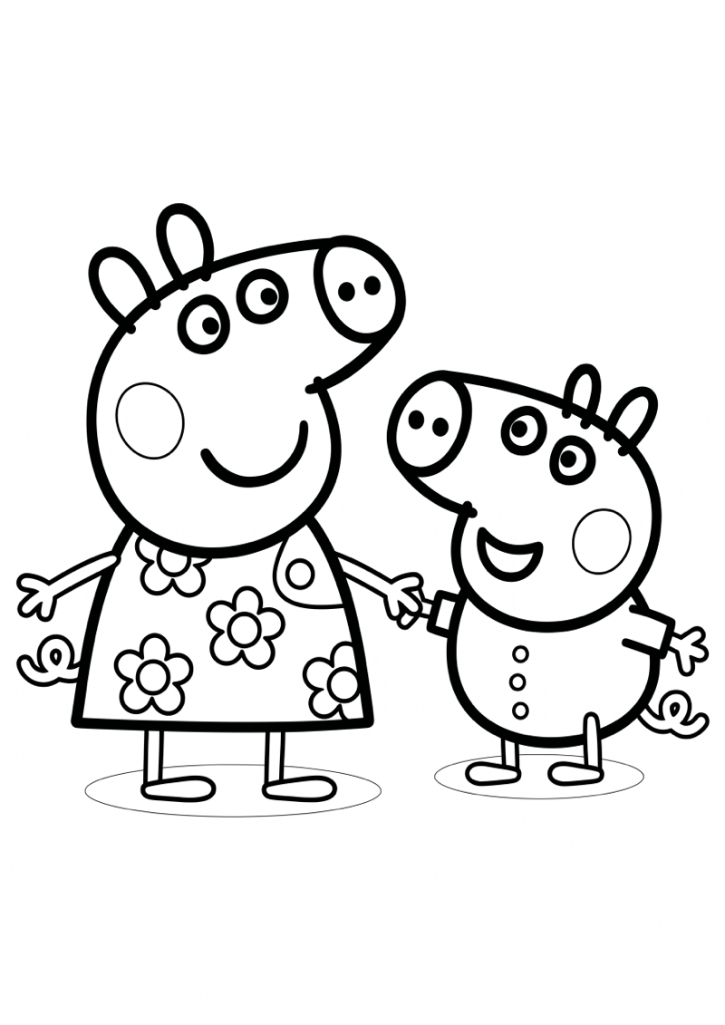 Peppa en George Kleurplaat — gratis kleurplaat printen