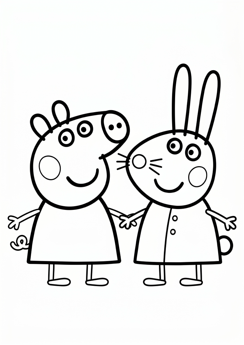 Peppa en Rebecca Konijn Kleurplaat — gratis kleurplaat