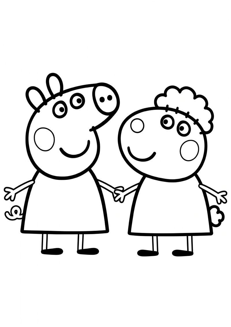 Peppa en Suzy Schaap Kleurplaat — gratis kleurplaat