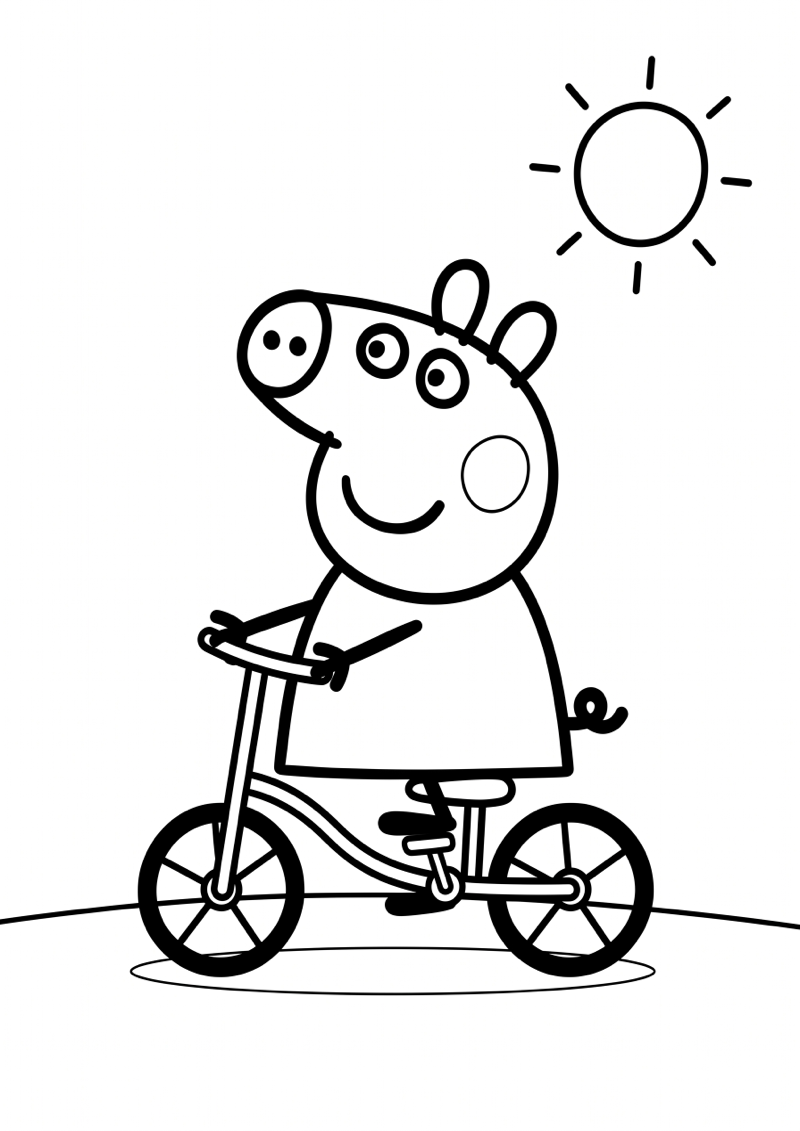 Peppa Pig Fiets Kleurplaat — gratis kleurplaat printen