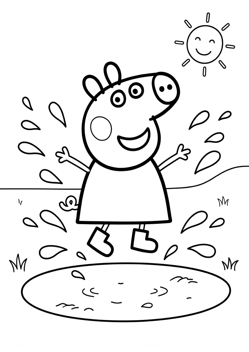 Peppa Pig Modderpoel Kleurplaat — gratis kleurplaat