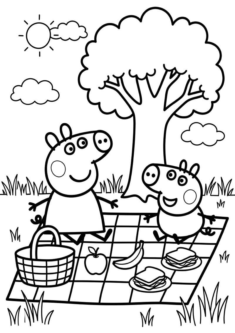 Peppa Pig Picknick Kleurplaat — gratis kleurplaat