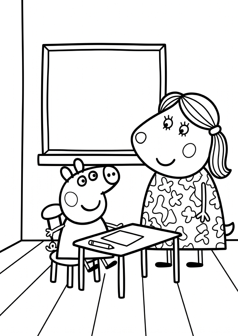 Peppa Pig School Kleurplaat — gratis kleurplaat printen