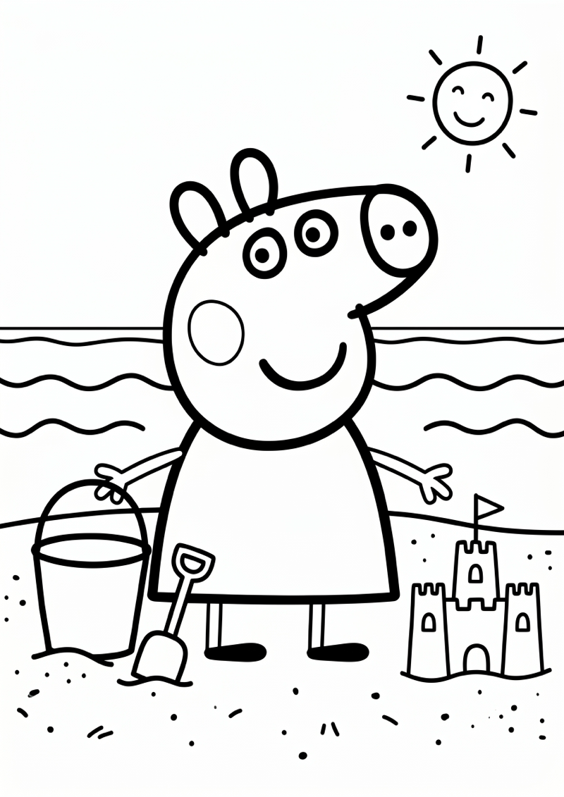 Peppa Pig Strand Kleurplaat — gratis kleurplaat