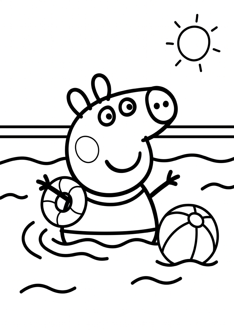 Peppa Pig Zwembad Kleurplaat — gratis kleurplaat
