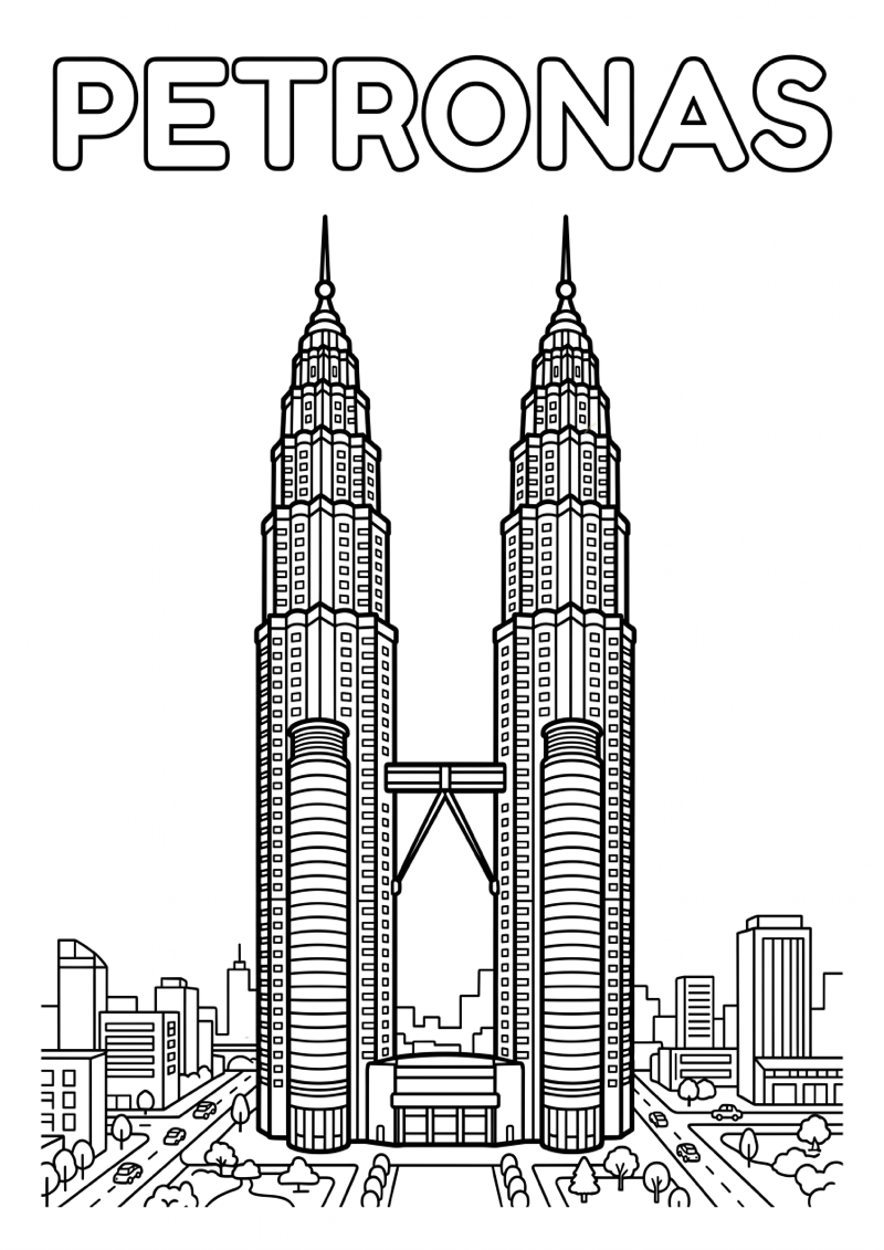 Petronas Towers Kleurplaat — gratis kleurplaat printen