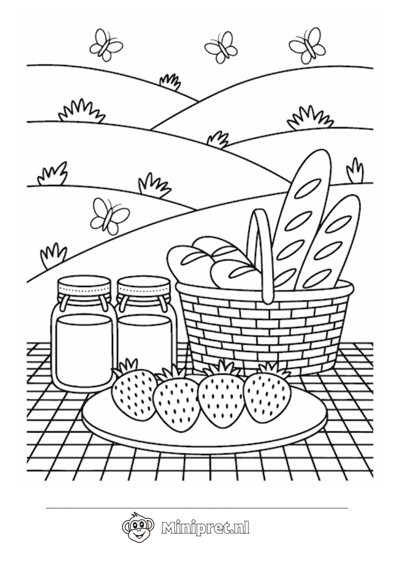 Picknick in de Natuur kleurplaat — gratis kleurplaat