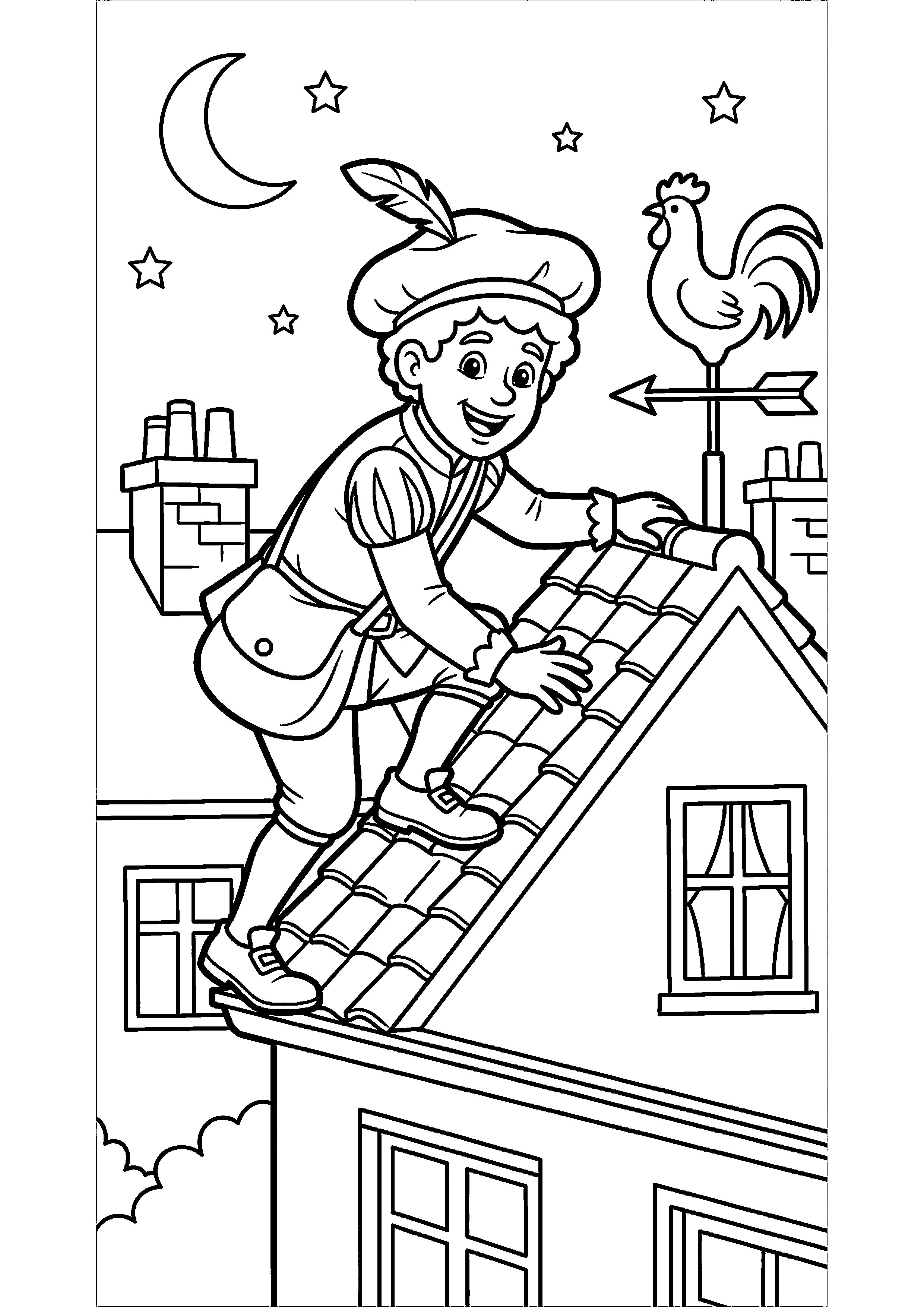 Piet klimt over het dak kleurplaat — gratis kleurplaat