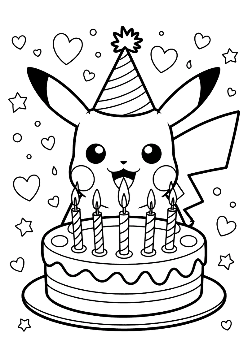 Pikachu Blaast Taart Kleurplaat — gratis kleurplaat
