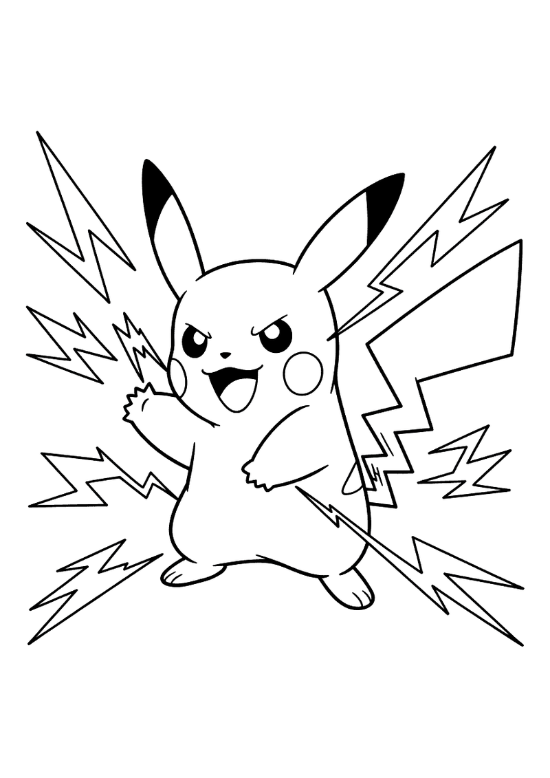 Pikachu donderbliksem aanval kleurplaat — gratis kleurplaat printen