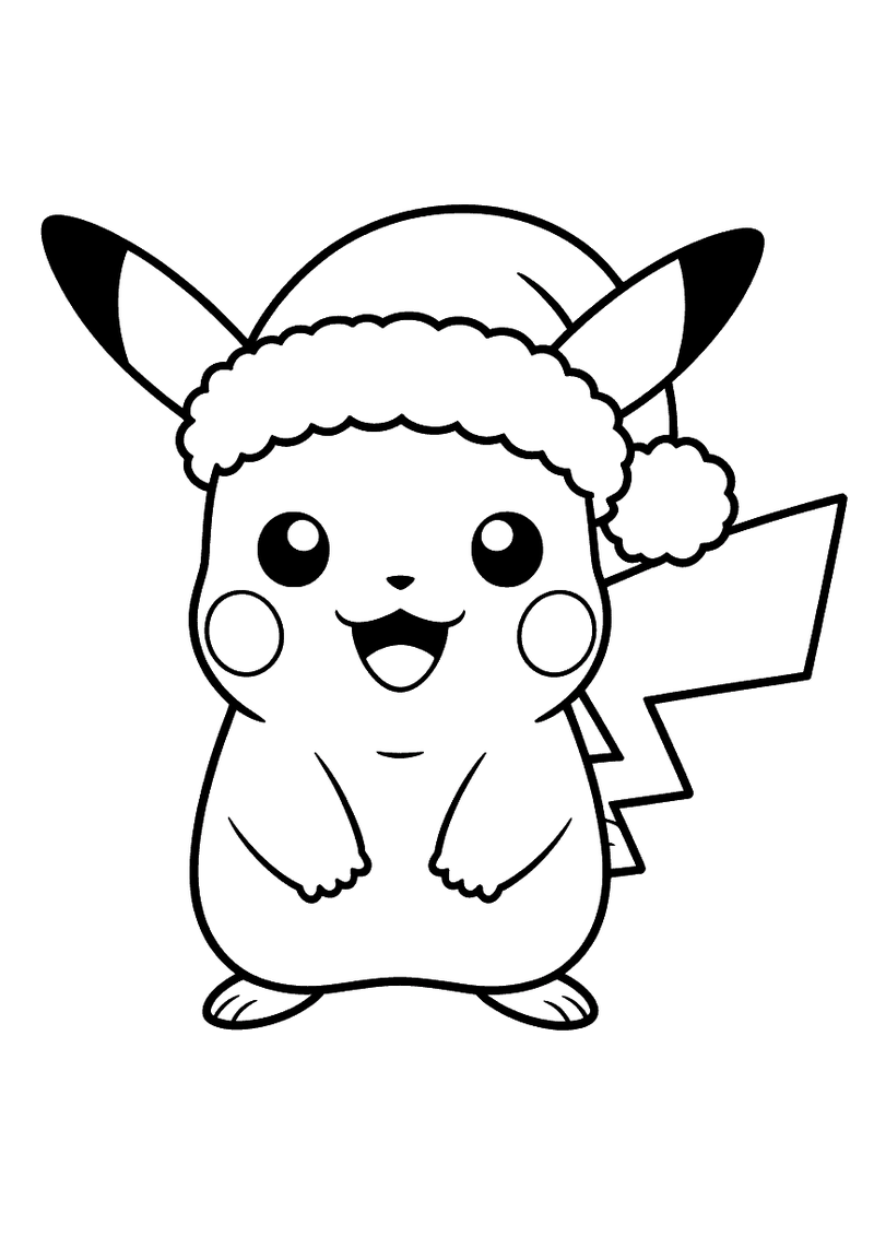 Pikachu met kerstmuts kleurplaat — gratis kleurplaat printen