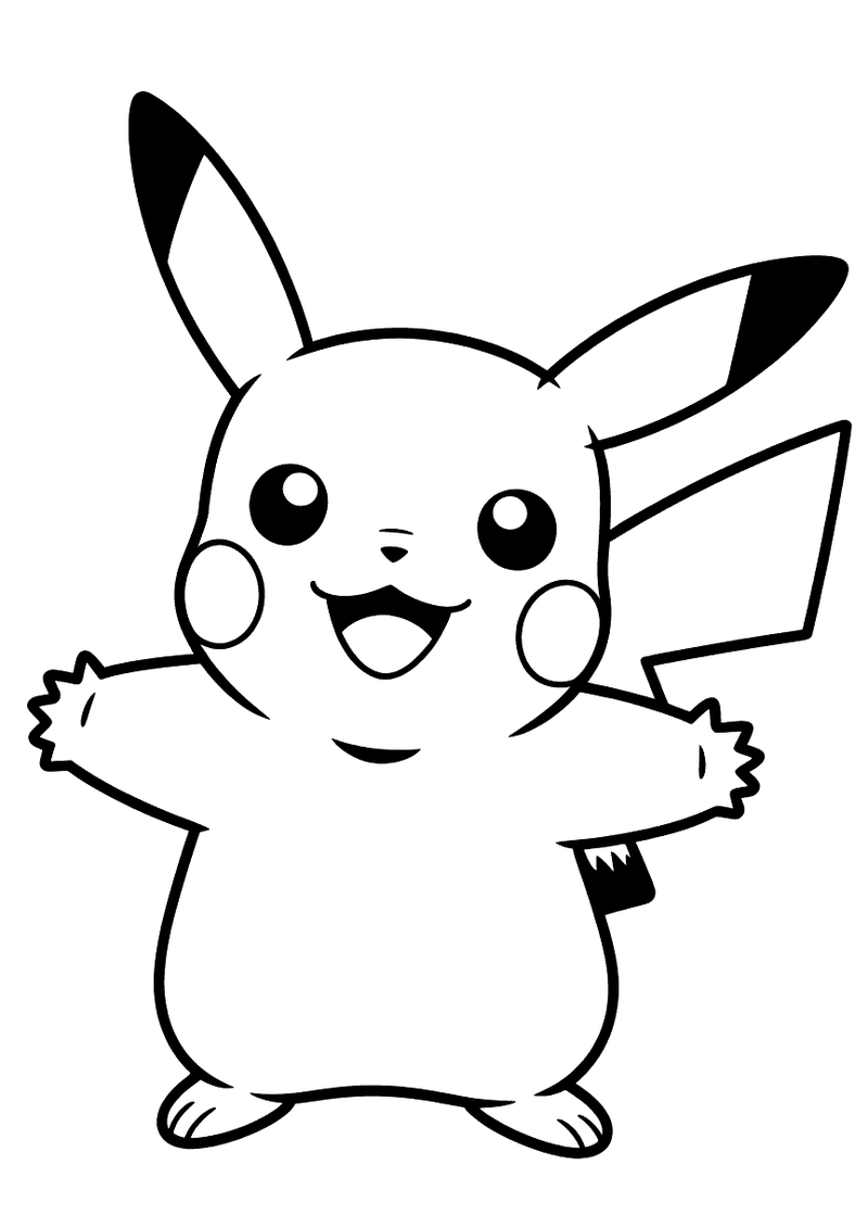 Eenvoudige Pikachu kleurplaat voor kinderen — gratis kleurplaat