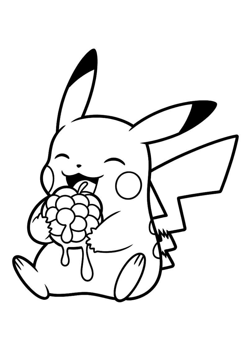 Pikachu eet een bes kleurplaat — gratis kleurplaat