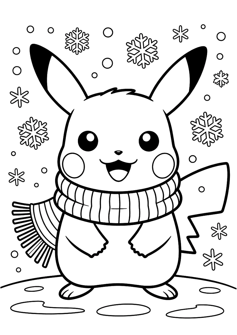 Pikachu gewikkeld in sjaal kleurplaat — gratis kleurplaat printen