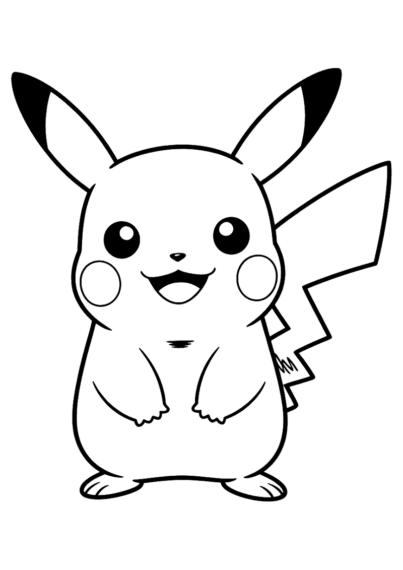 Pikachu glimlachend staand portret kleurplaat — gratis kleurplaat printen