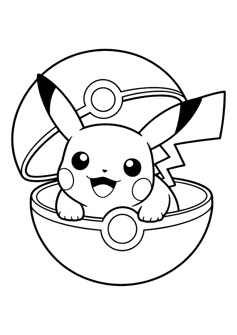 Pikachu in de pokébal kleurplaat — gratis kleurplaat printen