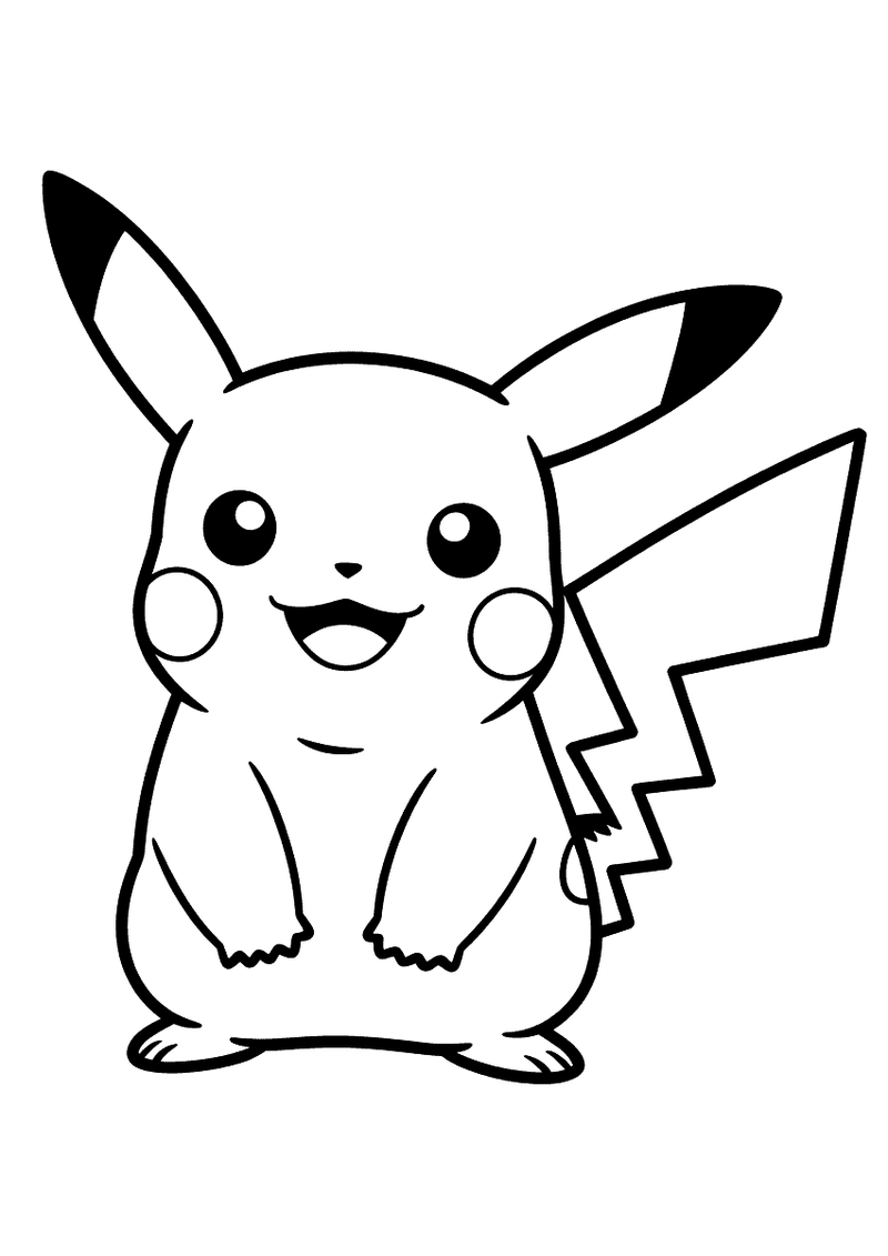 Pikachu zittend voor beginners kleurplaat — gratis kleurplaat printen