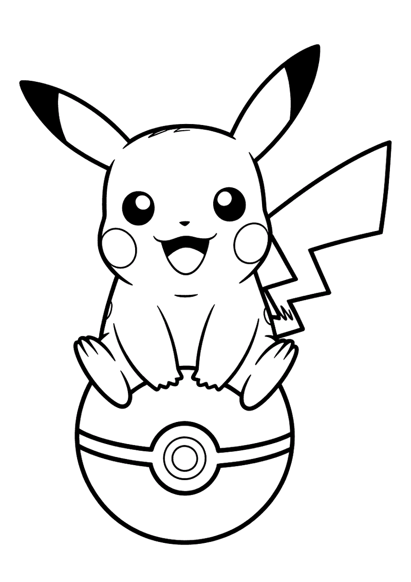 Pikachu zit op een pokébal kleurplaat — gratis kleurplaat printen