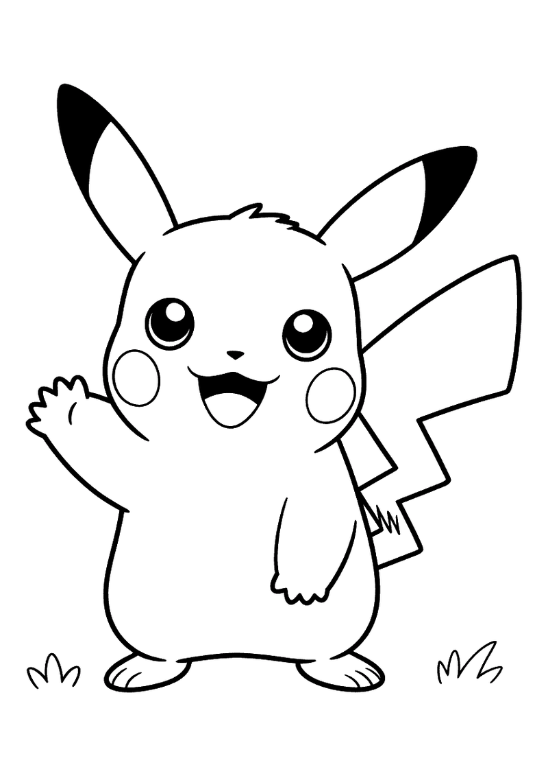 Pikachu zwaait met een poot kleurplaat — gratis kleurplaat printen