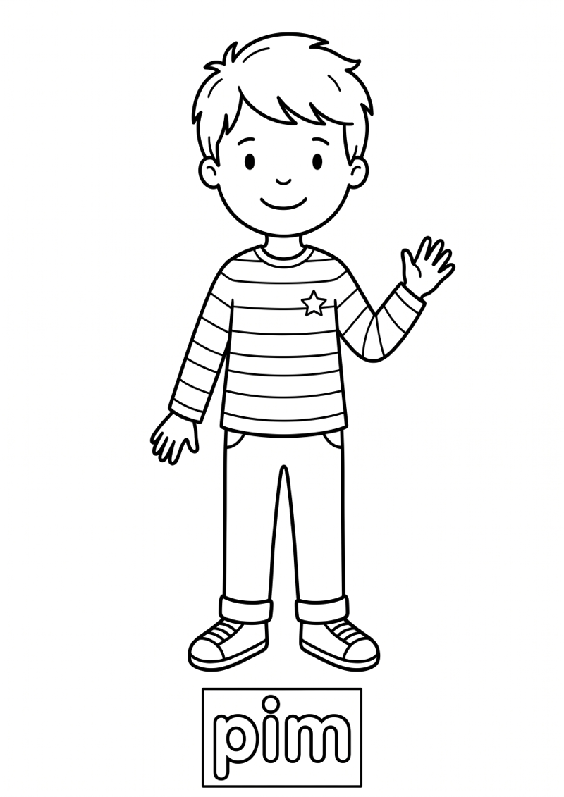 Pim Woordkaart Kleurplaat — gratis kleurplaat