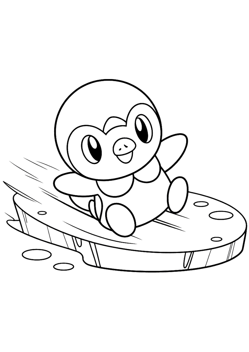Piplup glijdt op een IJsschots kleurplaat — gratis kleurplaat printen