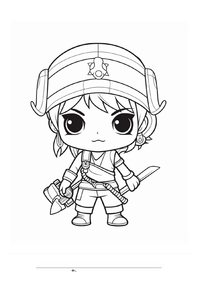 Piraat Chibi met Zwaard Kleurplaat — gratis kleurplaat printen