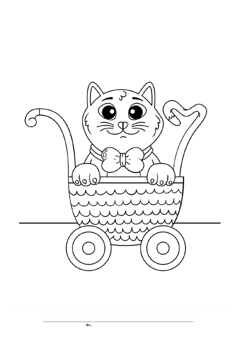 Poes in de kinderwagen Kleurplaat — gratis kleurplaat