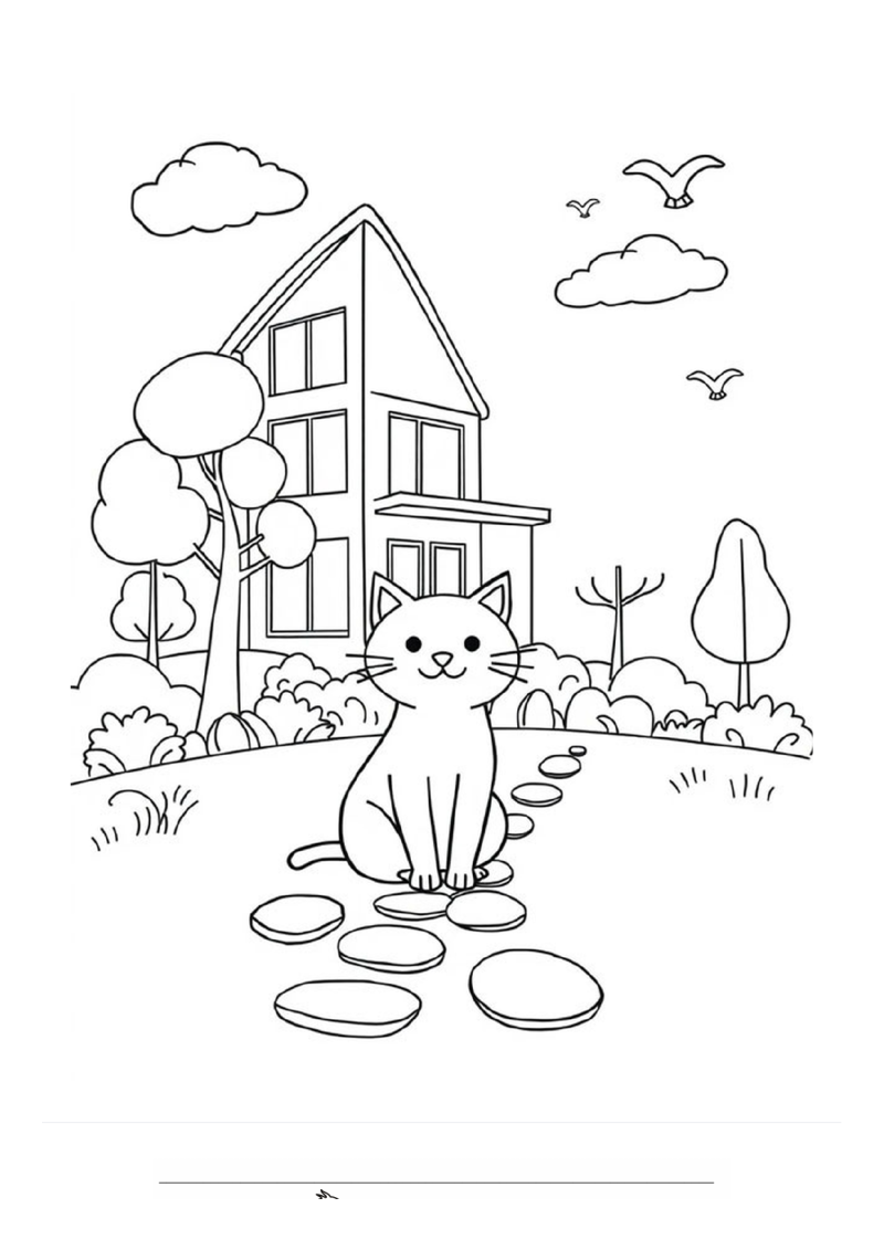 Poes in de tuin Kleurplaat — gratis kleurplaat