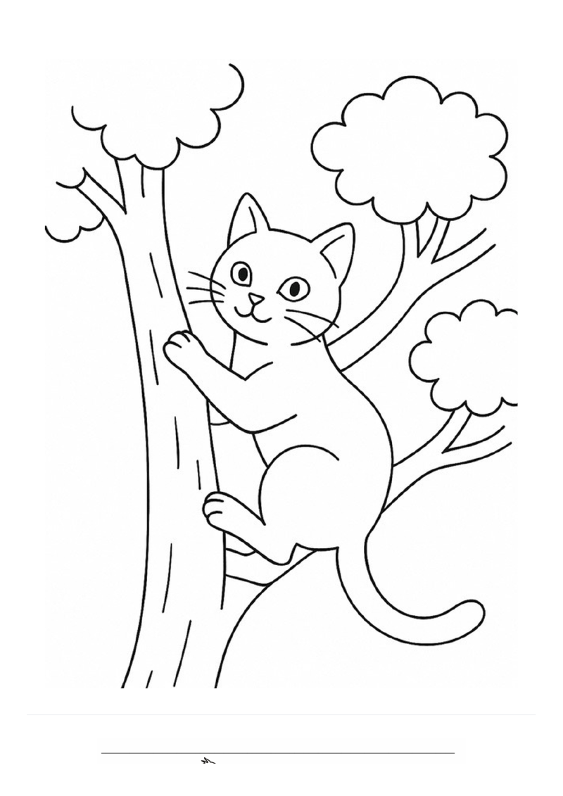 Poes klimt in een boom Kleurplaat — gratis kleurplaat