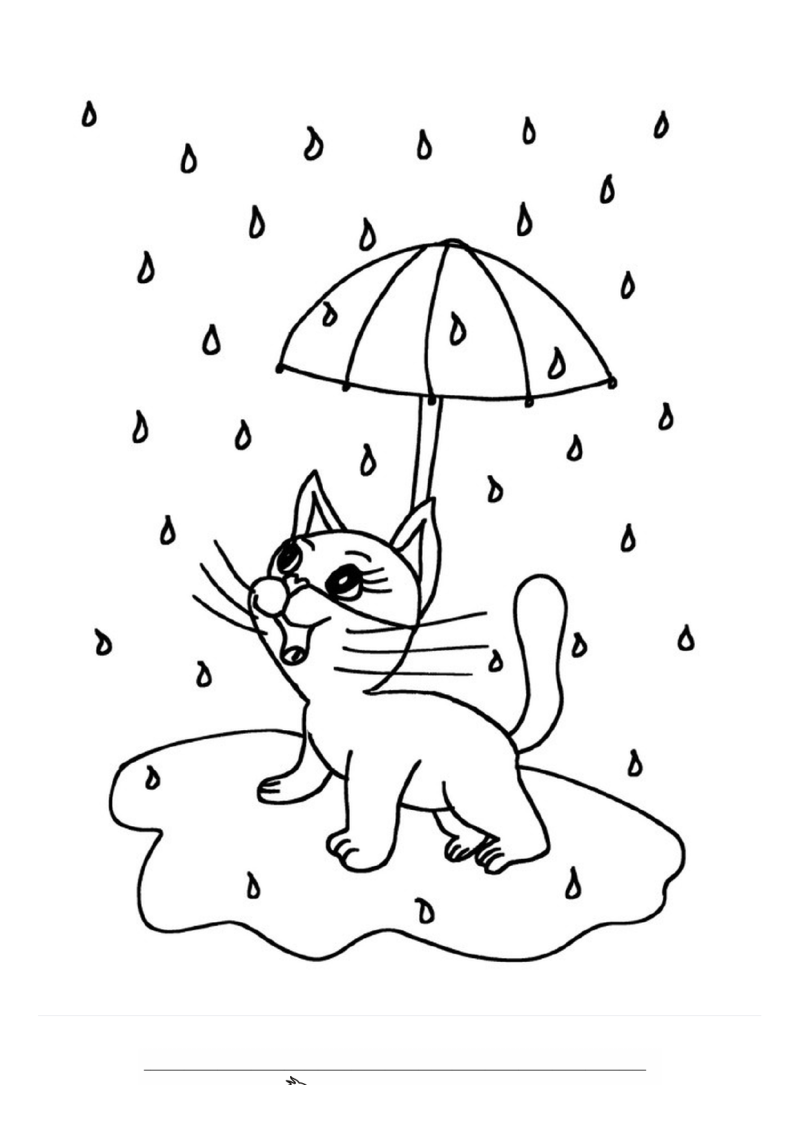 Poesje in de regen Kleurplaat — gratis kleurplaat